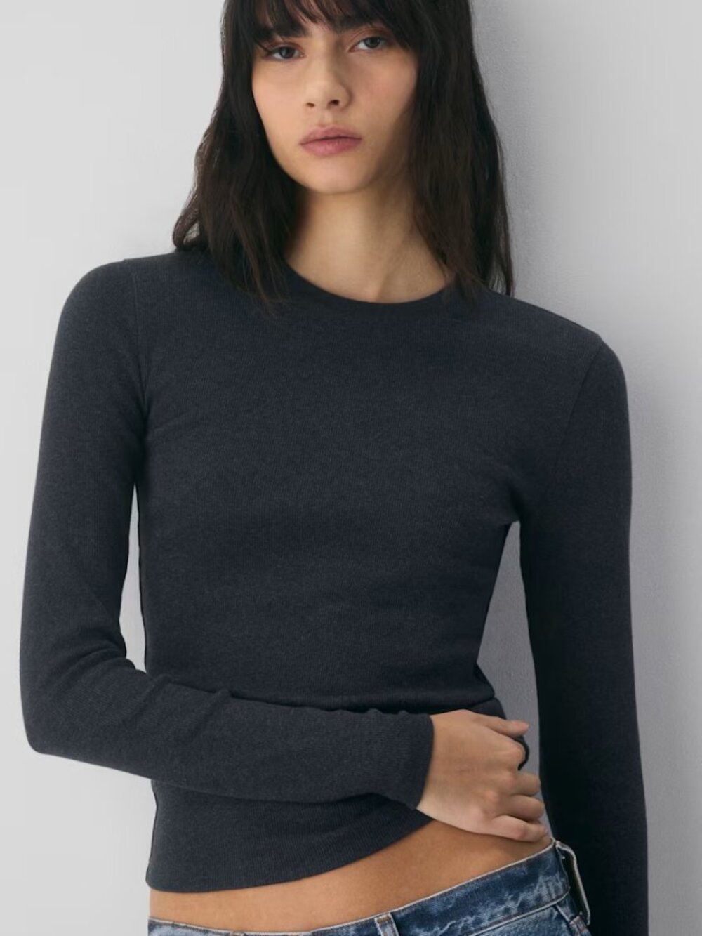 Aritzia HomeStretch™ Rib Solo Longsleeve, Heather Navy XS, New without tags